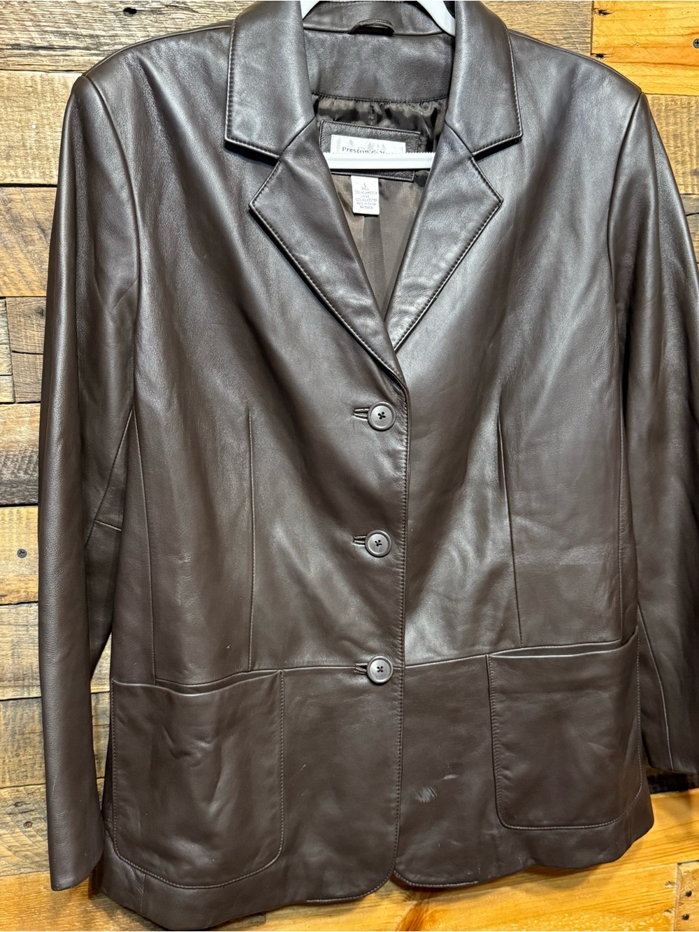 Vintage Preston & York Womens Large Brown Lamb Skin Blazer Jacket